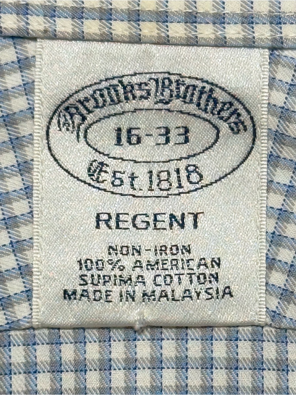 Brooks Brothers 1818 Regent 16 33 Blue Gingham French Cuff Shirt Old Money - Picture 3 of 7